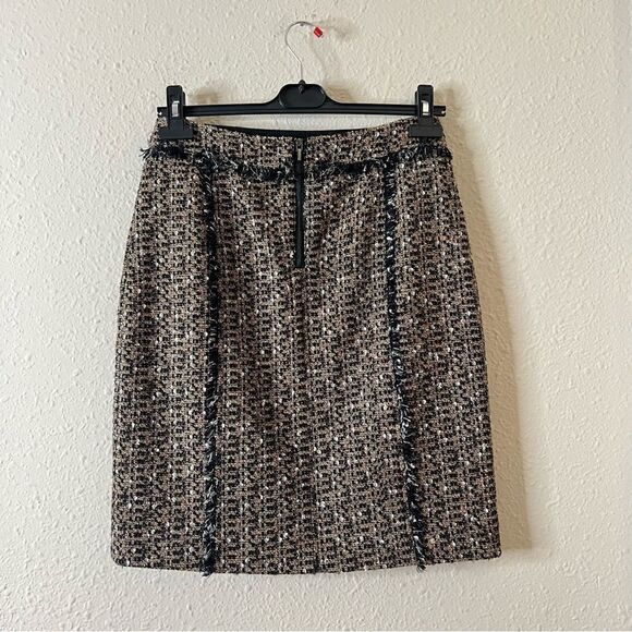 Tory Burch Tweed Mini Pencil Skirt Size 6 in Brown / Tan Wool Blend - Picture 4 of 8